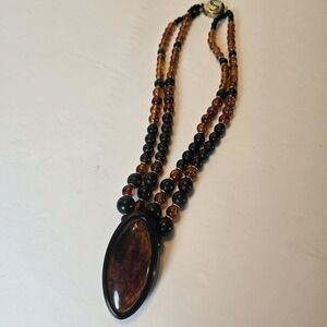 Vintage Lucite‎ Necklace Double Strand Faux Amber Necklace